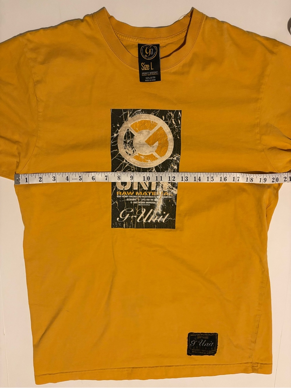 Vintage Y2K G-Unit Raw Material Heavyweight Graphic T-Shirt Yellow 50 Cent, Sz L - Picture 7 of 10